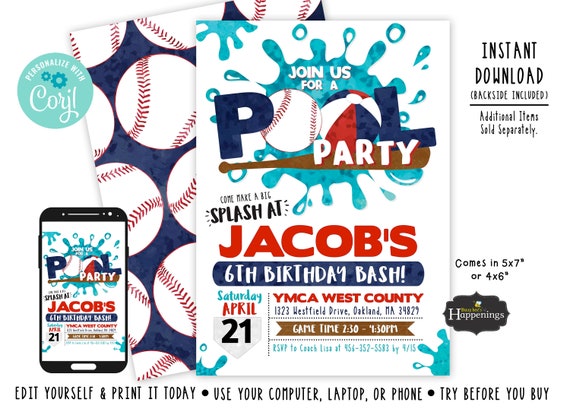 Baseball Anniversaire Invitation Baseball Invitation Baseball Etsy France