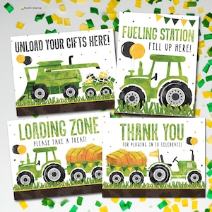 Green Tractor Birthday Signs: Red Tractor Party Decorations (Digital file)