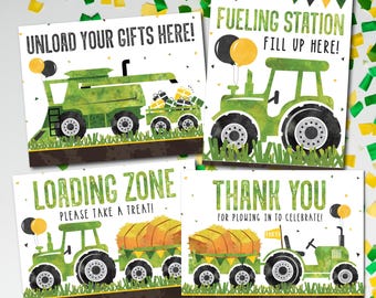 Green Tractor Birthday Signs: Red Tractor Party Decorations (Digital file)