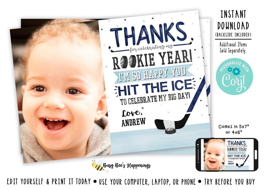 Hockey Birthday Thank You Hockey Thank You Note Hockey Birthday Party