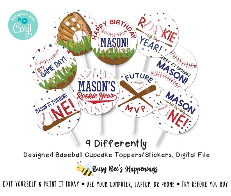 Baseball Cupcake Toppers Rookie of the Year Cupcake Toppers Etsy
