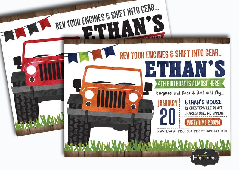 Jeep Birthday Invitation Truck Invitation Boy Birthday Army Etsy