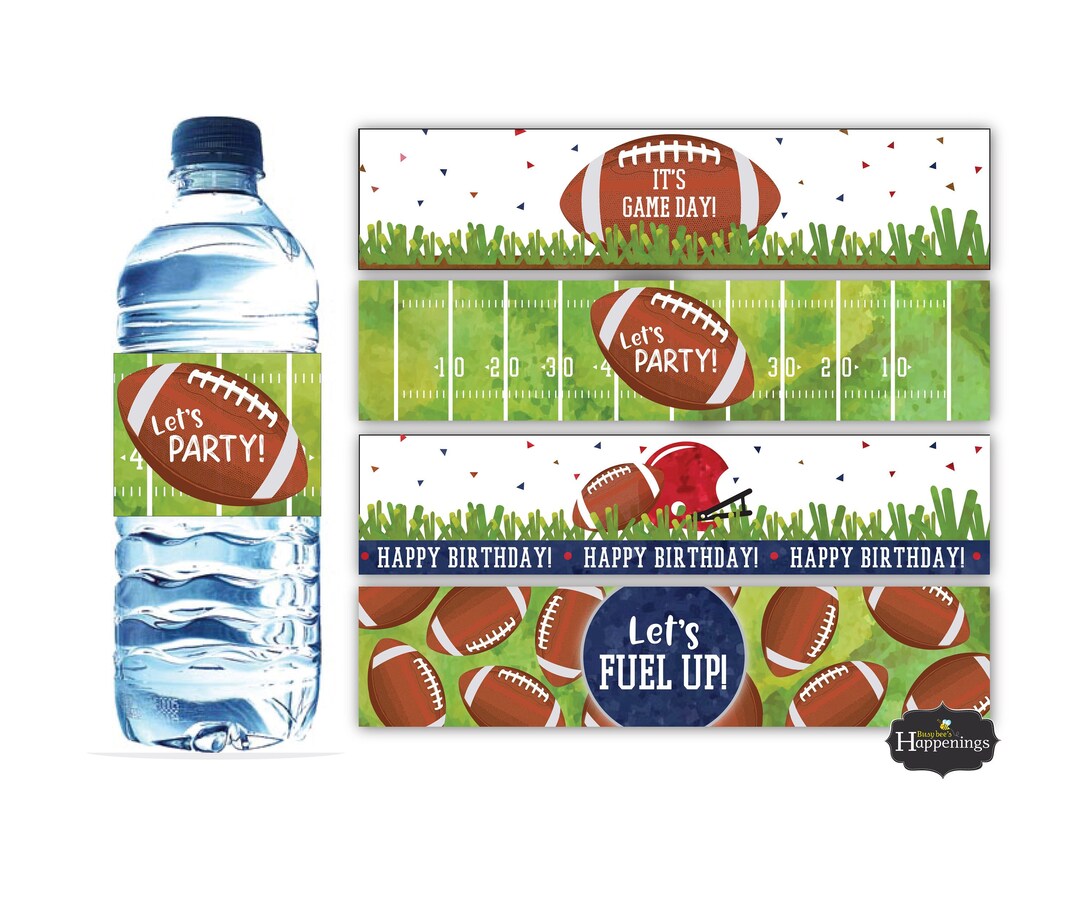 Football Water Bottle Labels Football Birthday Party Football Birthday