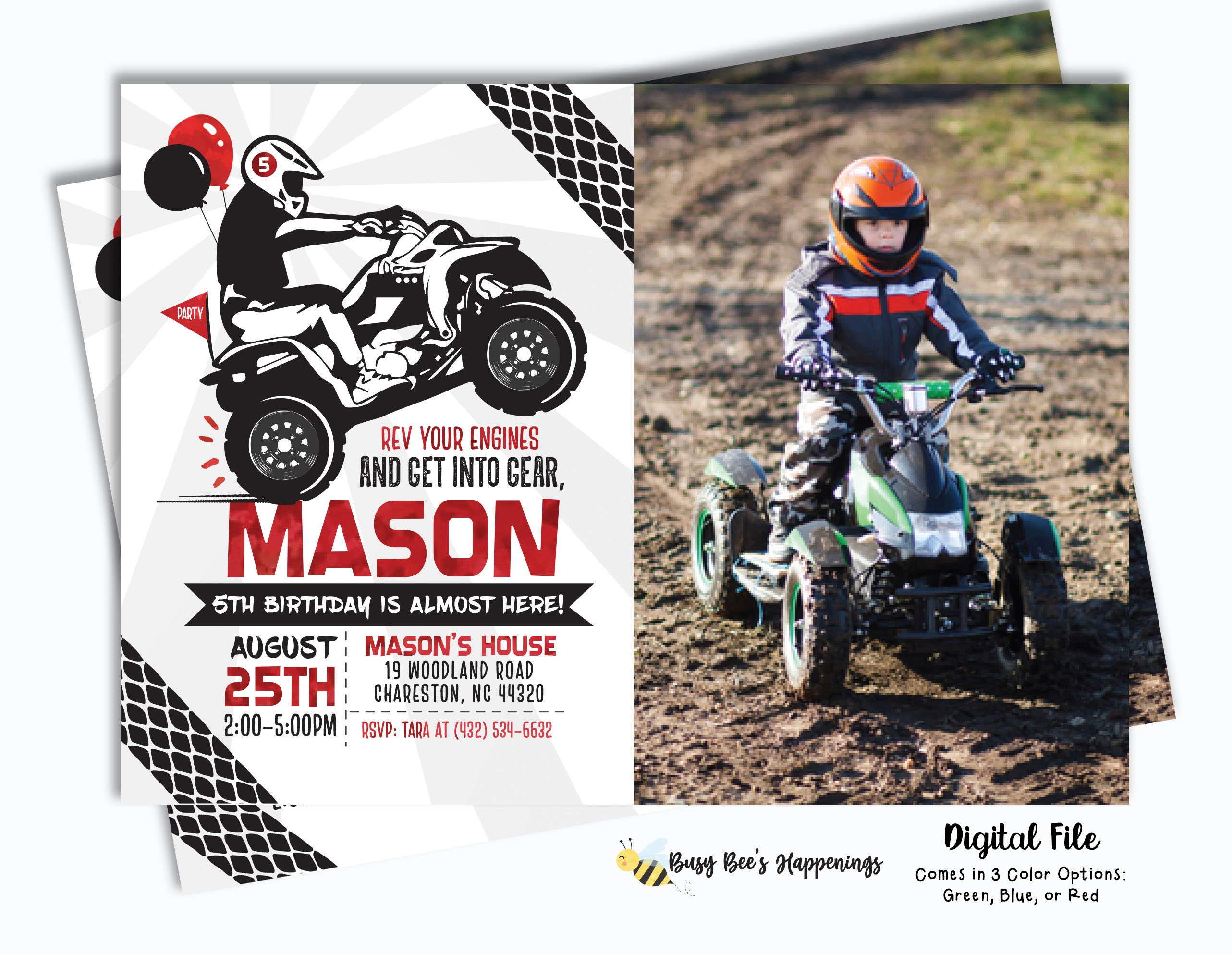 Atv Birthday Invitation 4 Wheeler Birthday Invitation Racing Etsy