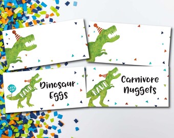 Watercolor Dinosaur Birthday Food Tents: T-Rex Party Decorations (Digital File)