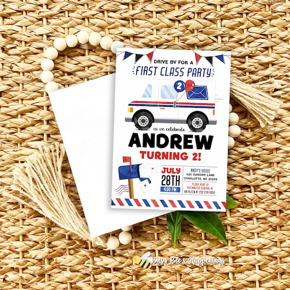 Mail Truck Birthday Party Invite: Editable Mailman Invitation (Digital Download)