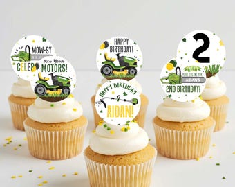 Riding Lawn Mower Birthday Cupcake Toppers: Yard Tools Theme (Digital File)