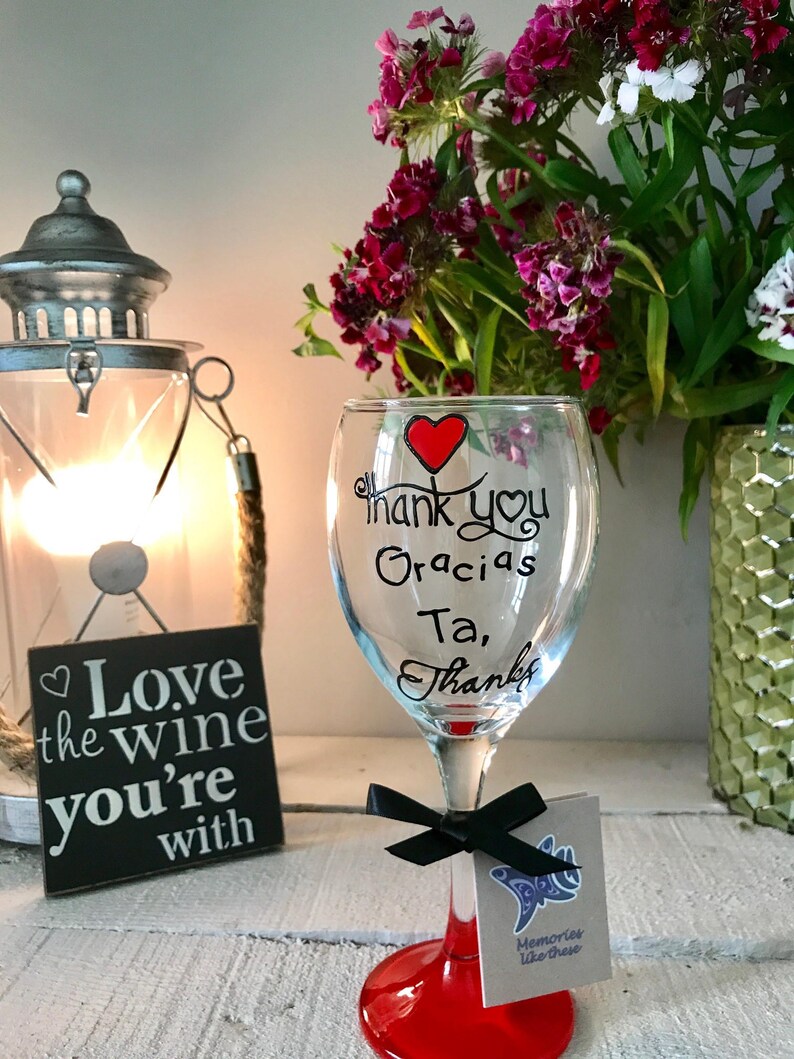 Hand Painted Thank You Wine Glass Thank You ta Gracious Etsy