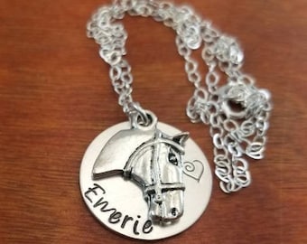 Horse lover necklace, Equine gift, Personalized Hand stamped necklace Rodeo barrel racer gift