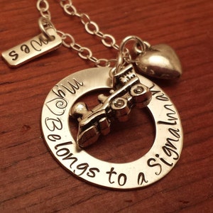 Train necklace, signalman, train wife jewelry, Signalman wife, locomotive, train conductor, railroader, railroad, Hand stamped personalized