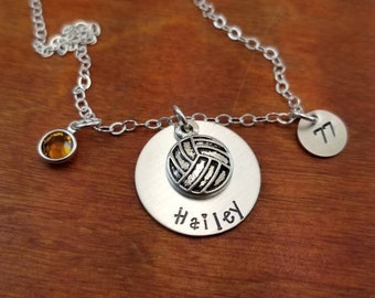 Volleyball necklace, Personalized volleyball player gift, sterling silver, sports gift, Volleyball coach, team jewelry, school, Hand Stamped