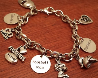 Football Mom charm bracelet, Sports Mom, I love football, Team Mom gift, Hand stamped Personalized Little league bracelet