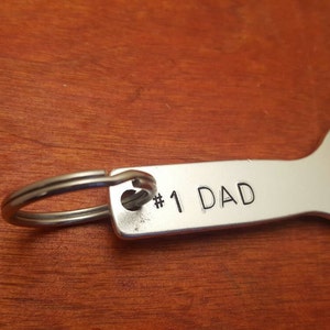 DAD key chain, beer opener, guys gift, father&#39;s day, beer opener, gift for #1 Dad, gift for husband Hand stamped Aluminum bottle opener