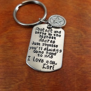 Police Officer key chain Protect and serve, Policeman gift, LEO, Sheriff, always come home, thin blue line, Hand Stamped Personalized