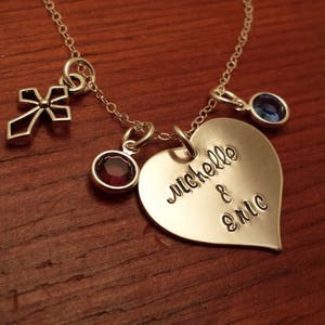 True Love Heart necklace, birthstone necklace, Personalized birthstone necklace, anniversary gift, Hand Stamped Personalized