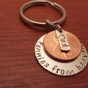 Penny Remembrance-sleutelhanger, cent uit de hemel, herdenkingssleutelhanger, verlies van geliefde, verlies van ouder, handgestempeld Gepersonaliseerd