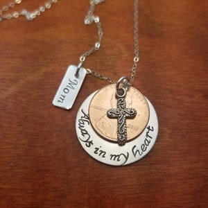 Remembrance penny necklace, Hand stamped, personalized, Always in my heart, Remembrance necklace, Memorial necklace, Loss of loved one
