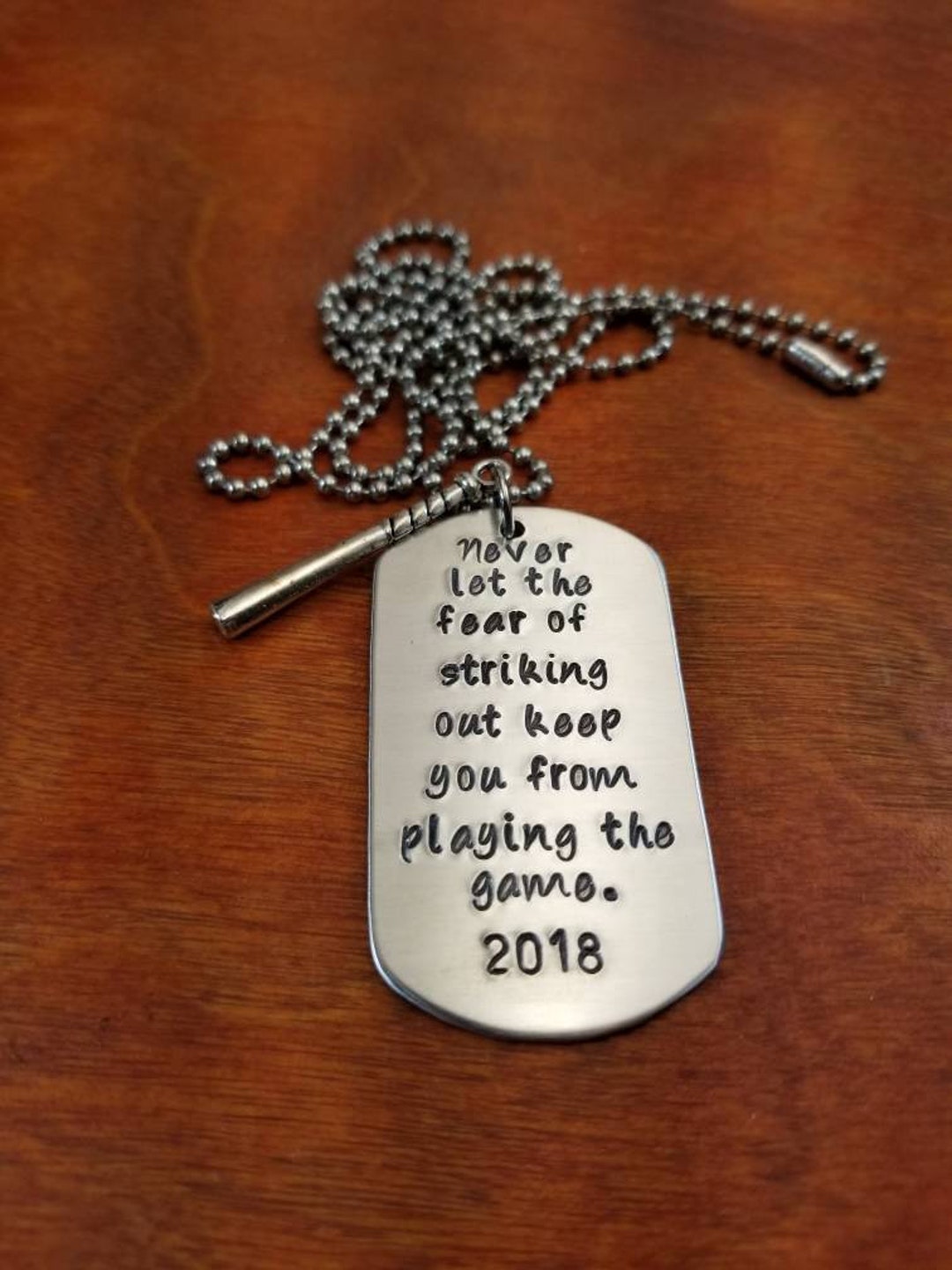 Never Let the Fear of Striking Out Necklace Hand Stamped - Etsy