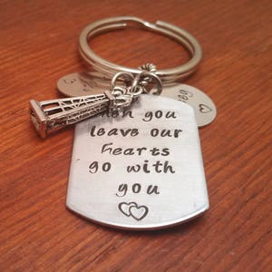When you leave, our hearts go with you key chain, Oilfield gift, Roughneck Oilfield life, oil field, Father&#39;s day, Hand stamped personalized