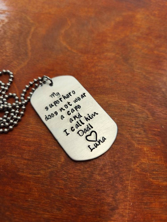 Super hero Dad necklace, Fireman, Firefighter gifts, Policeman, Police officer, always come home, military gift, Hand stamped Personalized