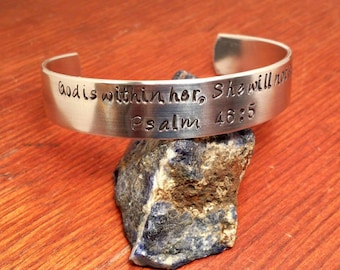 Psalm 46:5 Bible Verse Cuff, Christian Bracelet, Church, Jesus, God is within her, She will not fall, Easter, Religious gift, Hand Stamped