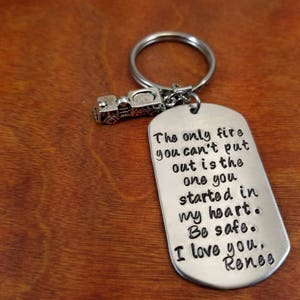 Firefighter Key Chain, Be Safe Fireman Gift, Always Come Home Hero Gift, Personalized Hand Stamped First Responder Keep Him Safe Keychain