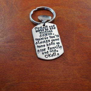 Police Officer key chain Protect and serve, Policeman gift, LEO, Sheriff, always come home, thin blue line, Hand Stamped Personalized