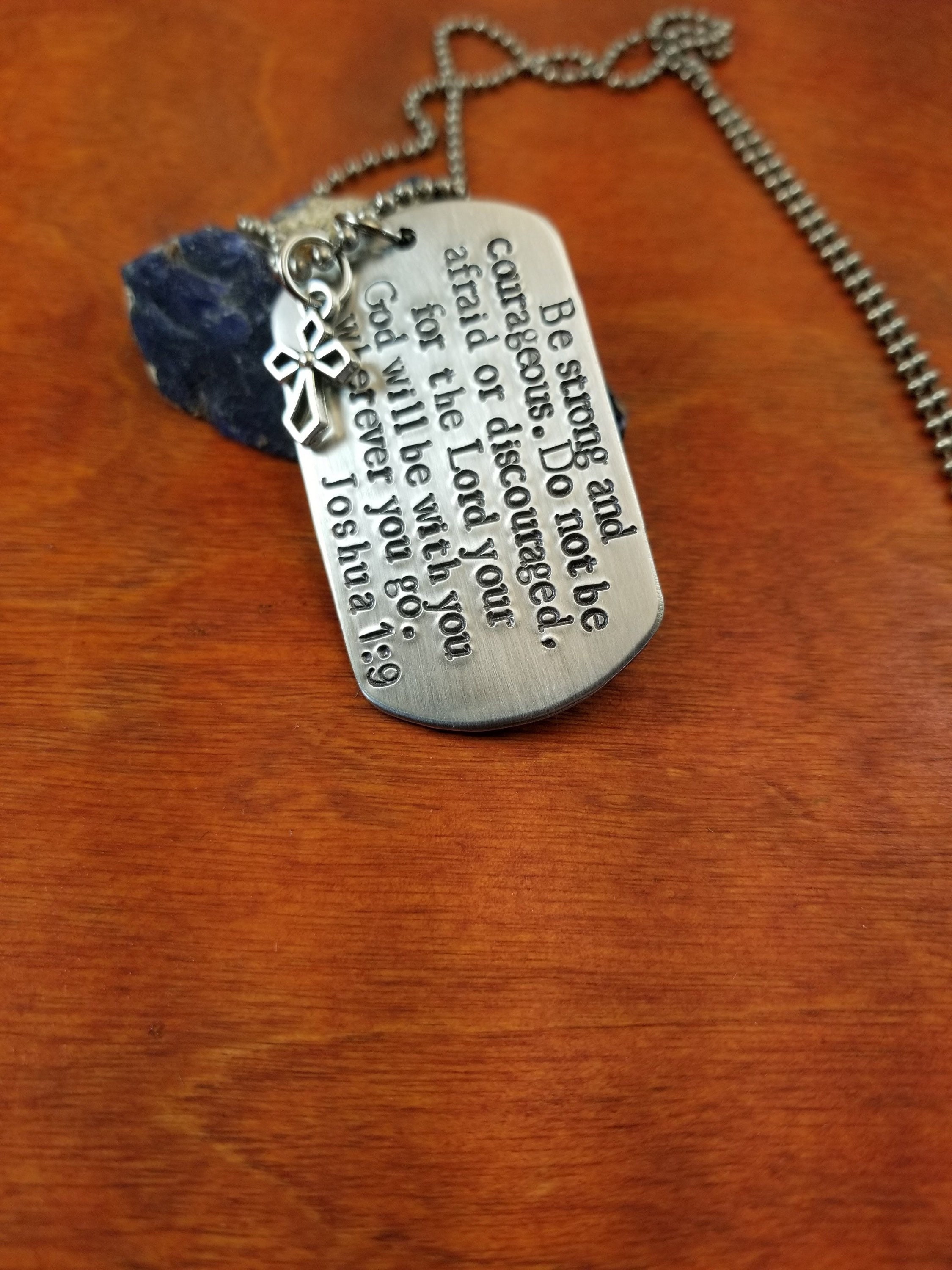 Joshua 1:9 Dog Tag Necklace, Police Officer, Confirmation Gift 