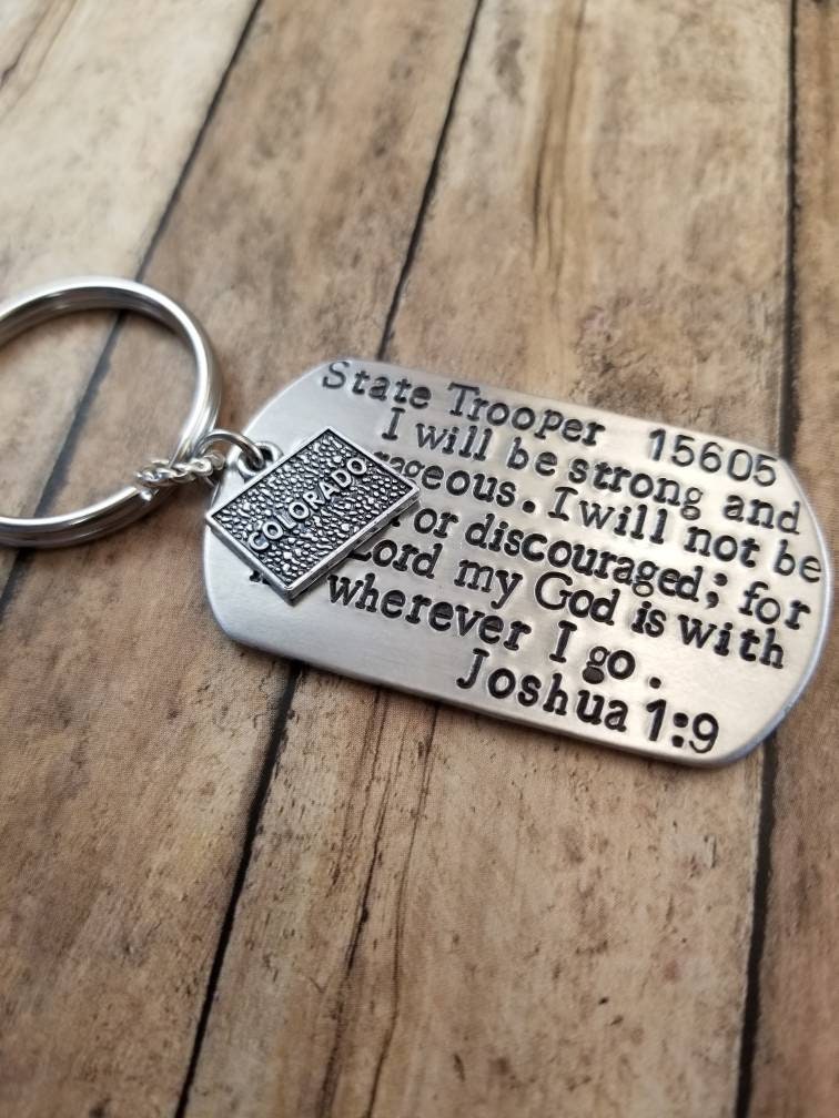 Colorado State trooper key chain Joshua 1:9 State trooper | Etsy