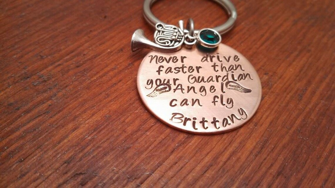 Guardian Angel New Driver Key Chain Personalized Hand Stamped Etsy