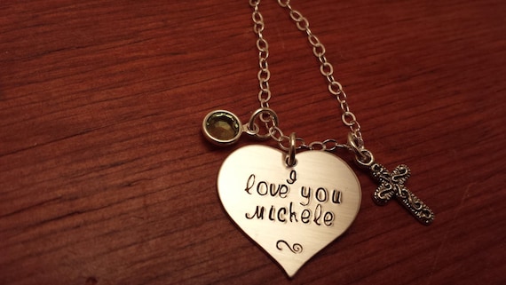 Hand Stamped-personalized-heart Shaped-i Love You Necklace