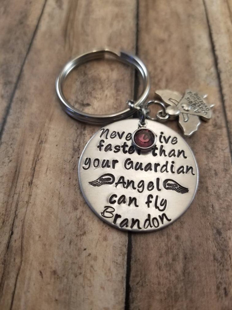 Guardian angel New driver key chain Personalized hand stamped Etsy