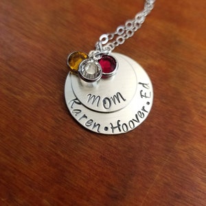 Sterling silver children&#39;s names  Mom necklace, Mom jewelry with kid&#39;s birthstone, mother&#39;s day, Personalized Hand stamped Mom jewelry