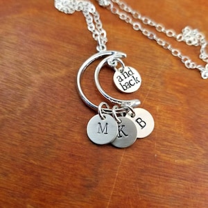 I love you to the moon and back sterling silver Mom necklace, Moon and stars, Personalized hand stamped Mother's Day, custom Mothers gift