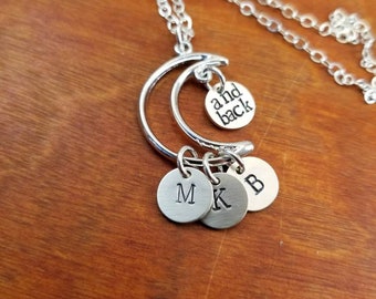 I love you to the moon and back sterling silver Mom necklace, Moon and stars, Personalized hand stamped Mother's Day, custom Mothers gift
