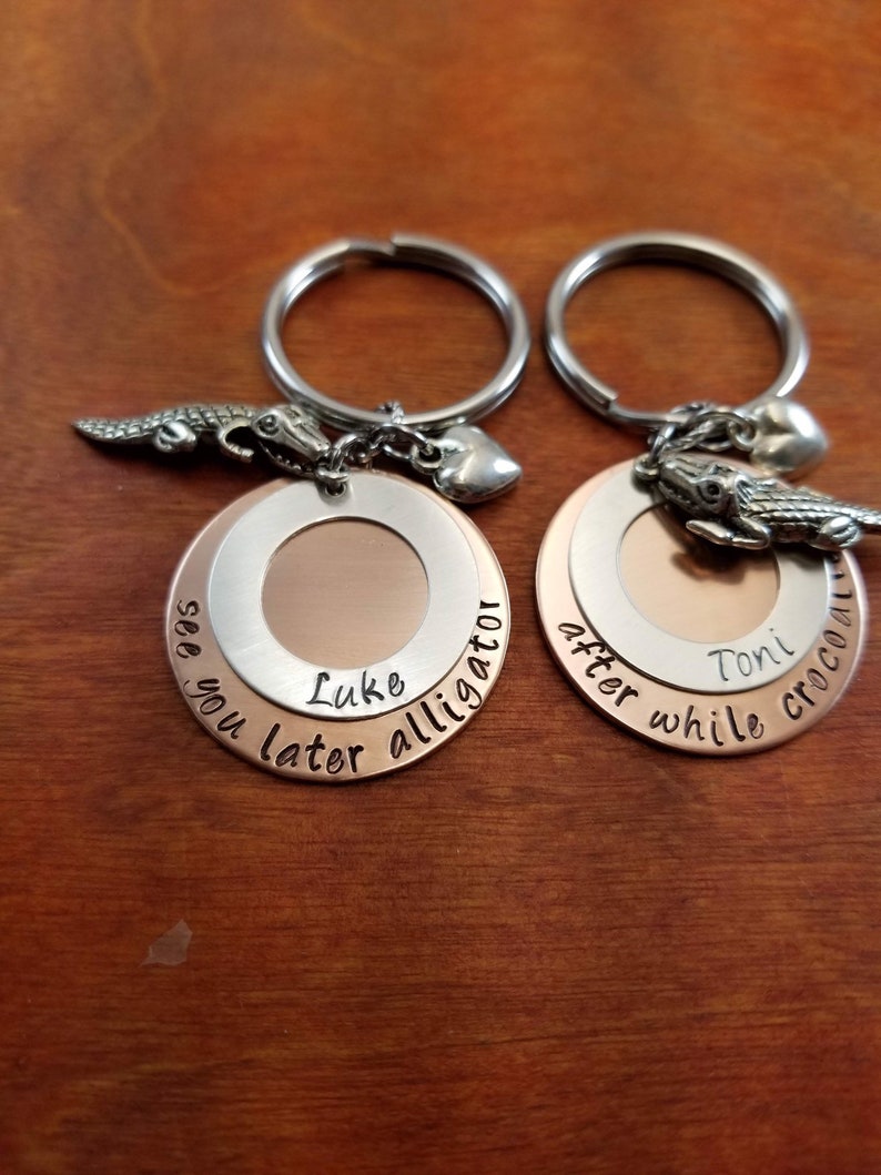 Personalized Hand Stamped Couple Anniversary Gift See You Later Alligator After While Crocodile Key Chain Set Accessories Keychains Lanyards Valresa Com Personalized Hand Stamped Couple Anniversary Gift See You Later Alligator After While Crocodile Key Chain Set Accessories Keychains Lanyards Valresa Com