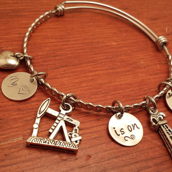 Oilfield wife bracelet, on a rig, Oilfield wife gift, Oil derrick, oil rig, in the patch, hitch life, roughneck, hand stamped