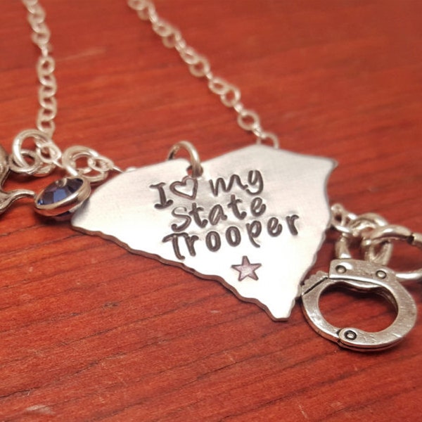 Hand stamped South Carolina state trooper wife necklace, Police Officer wife, thin blue line, Law Enforcement, SCHP, LEO gift