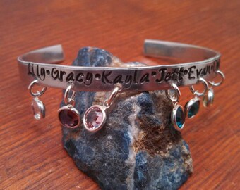 Personalized Mom cuff bracelet, birthstones, Mother's bracelet, Grandma bracelet, custom Mom gift, Mother's Day, Hand stamped