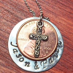 Penny necklace, Custom Anniversary Necklace, Wedding Year Penny Necklace, Custom Wedding Year Penny Necklace, Hand stamped personalized