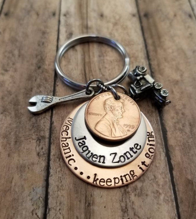 Mech Handkey Chain Mechanic Key Chain, Keeping It Going, Gift for a Mechanic, Hand Stamped ...