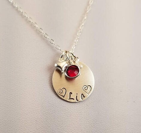 Hand Stamped Personalized Birthstone Necklace Little Girl | Etsy
