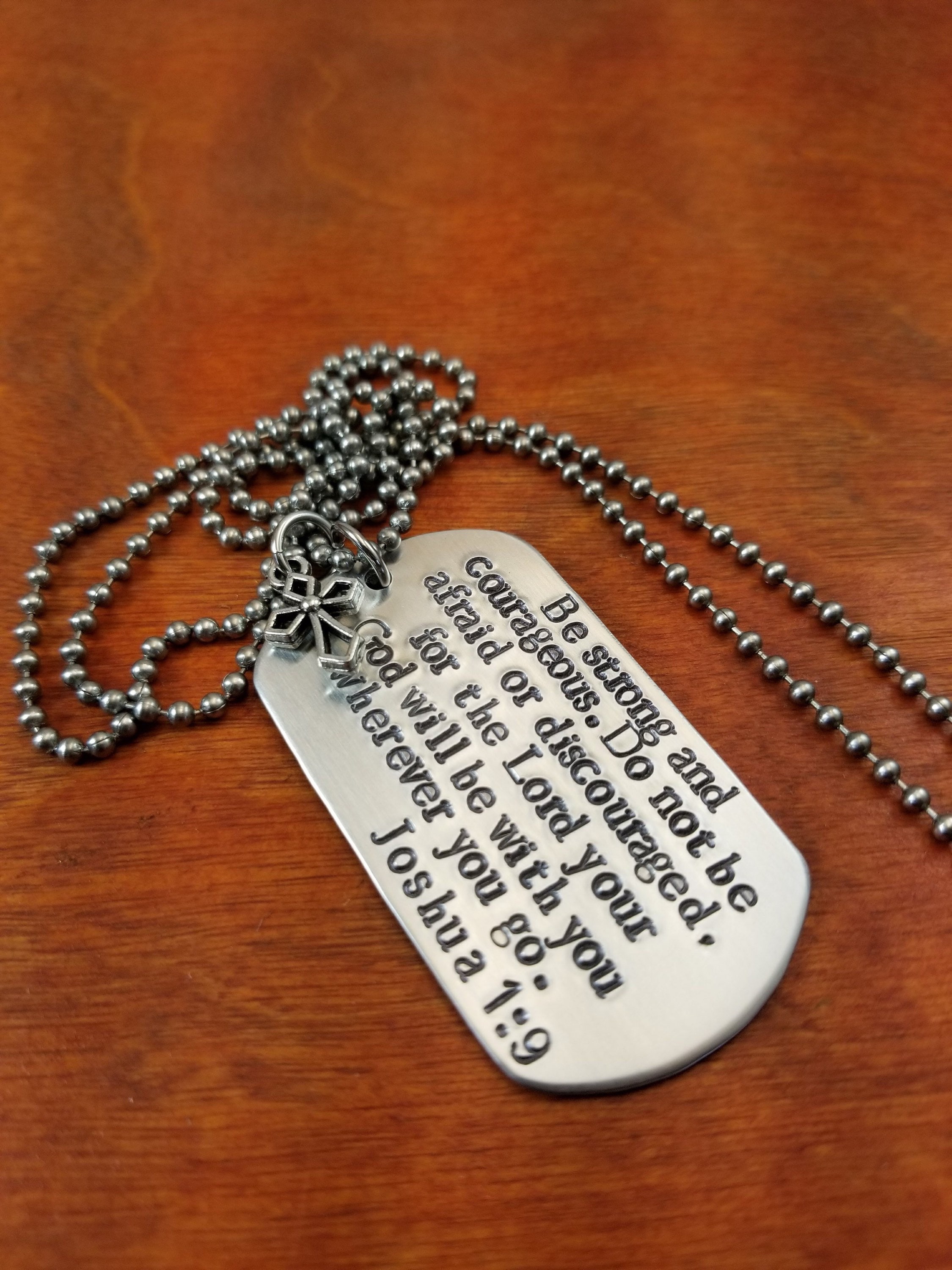 Joshua 1:9 Dog Tag Necklace, Police Officer, Confirmation Gift 