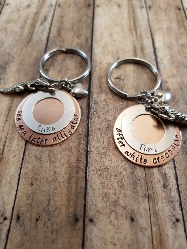 Personalized Hand Stamped Couple Anniversary Gift See You Later Alligator After While Crocodile Key Chain Set Accessories Keychains Lanyards Valresa Com Personalized Hand Stamped Couple Anniversary Gift See You Later Alligator After While Crocodile Key Chain Set Accessories Keychains Lanyards Valresa Com