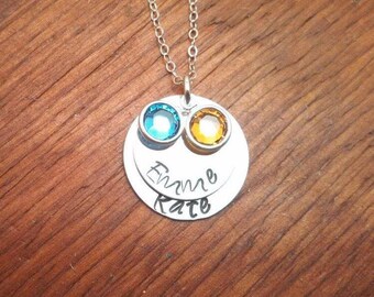 Personalized Sterling silver Mom necklace, Kid's names jewelry, Custom Mom gift, birthstones, Mother's Day, Grandma, Hand stamped