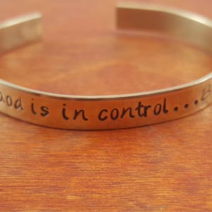 God is in control Inspirational christian cuff bracelet, Christian Nu-Gold cuff Gift, Hand Stamped Be Still Christian jewelry