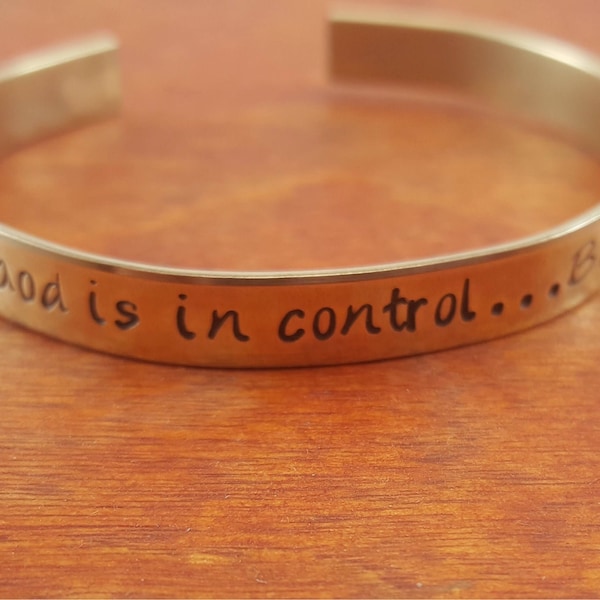 God is in control Inspirational christian cuff bracelet, Christian Nu-Gold cuff Gift, Hand Stamped Be Still Christian jewelry