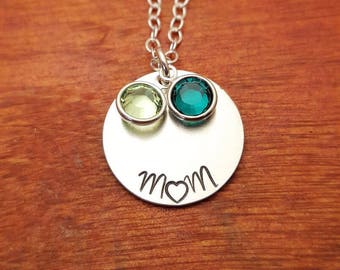 Personalized Mom necklace, birthstone, Mom gift, Mother's Day, Sterling Silver, Custom gift, Mothers necklace, Hand Stamped