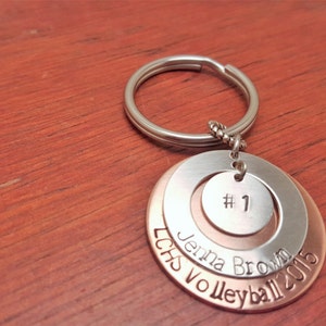 Sports Player key chain, high school sports, sports gift, team pride, Volleyball, football, baseball, softball, Hand Stamped Personalized