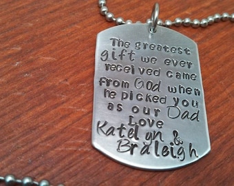 Personalized-hand stamped-aluminum dog tag-Dad necklace-Father's day gift-Gift from God-Greatest gift-Grandpa gift-Daddy gift-New Daddy gift